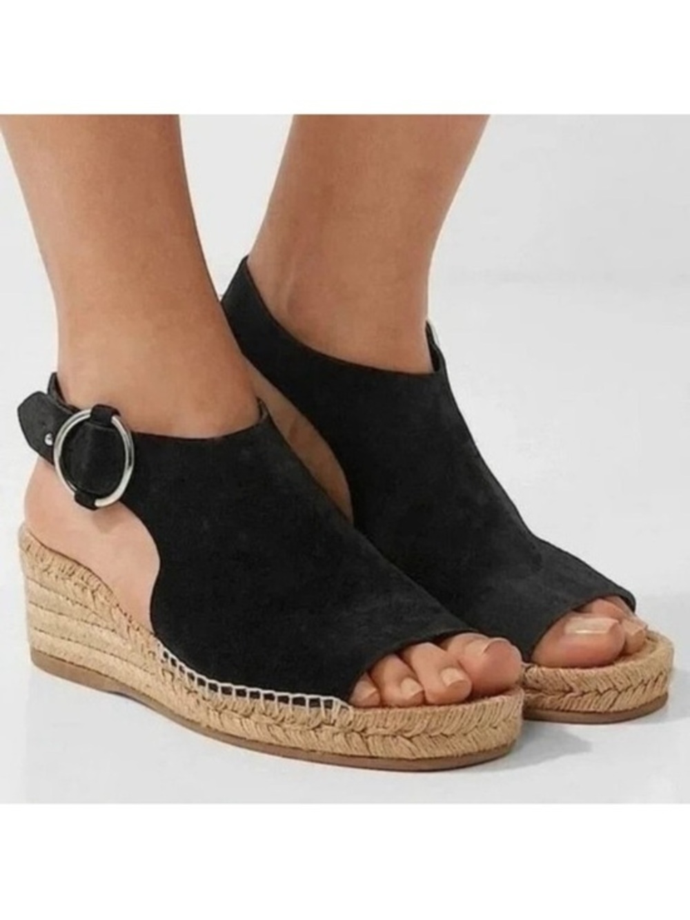 Rag & Bone Womens Calla Black Suede Espadrilles Slingback Platform Sandals - 6